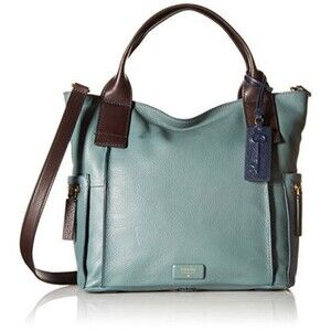 Fossil VTG Emerson Satchel Pebbeled Leather Handbag Shoilder Bag Seaglass/Brown
